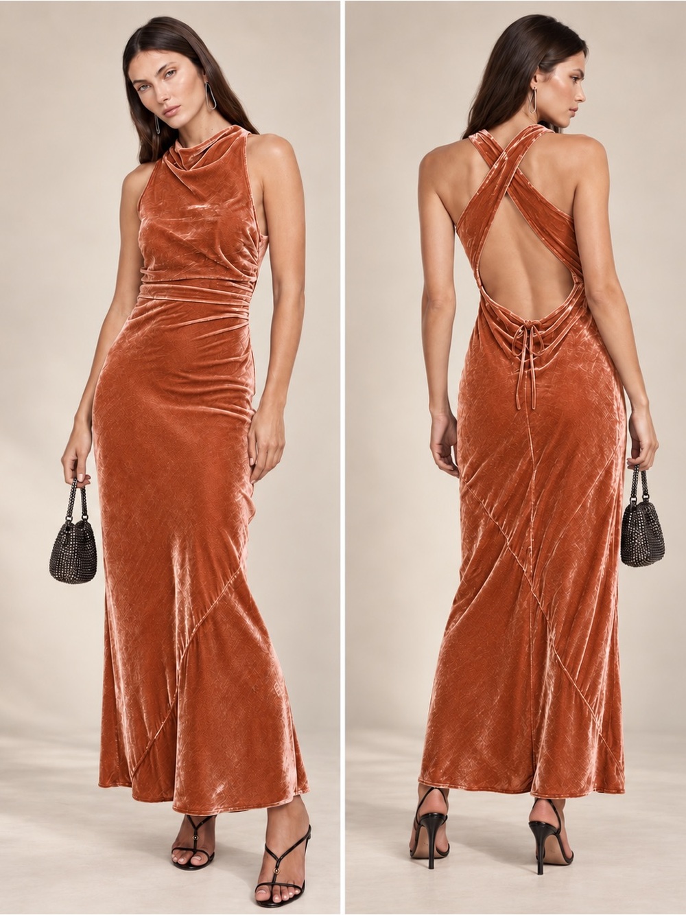 Banana Republic Velvet Cowl Neck Open Back Gown | Maxi Dress | NEW | size 6